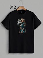 تیشرت مشکی سوپر پنبه طرح COWBOY