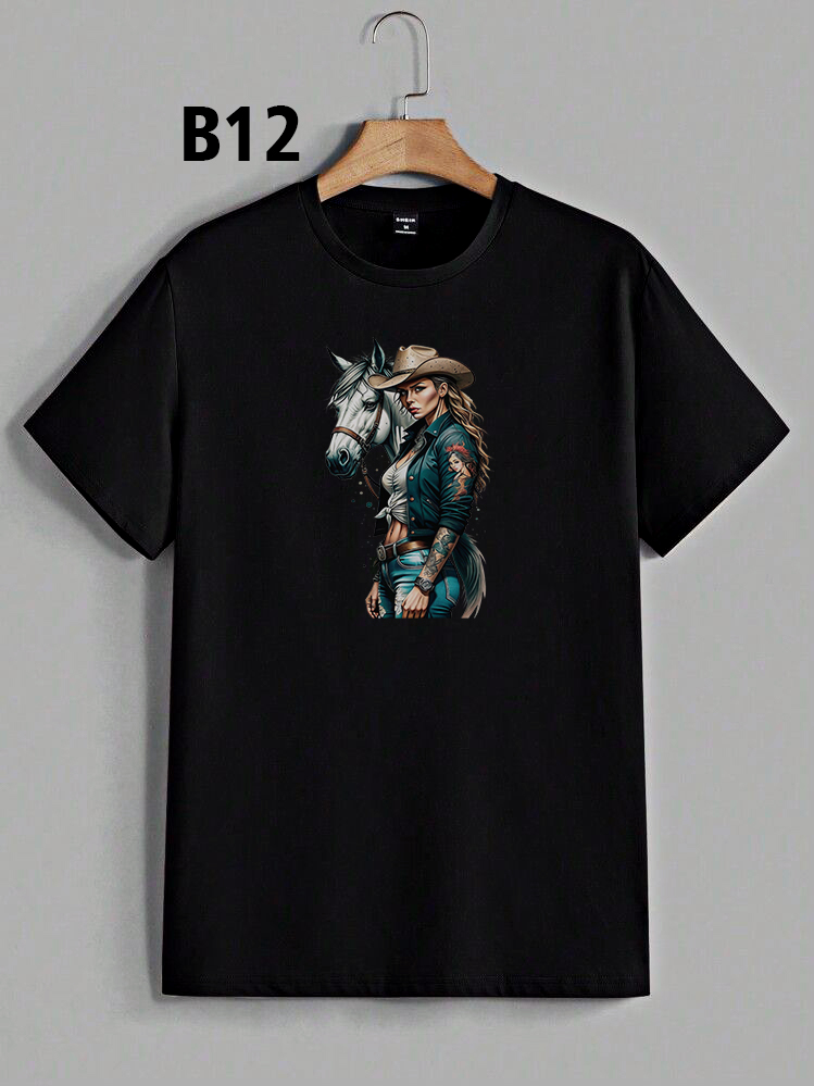 b12 تیشرت مشکی سوپر پنبه طرح COWBOY - تصویر 1